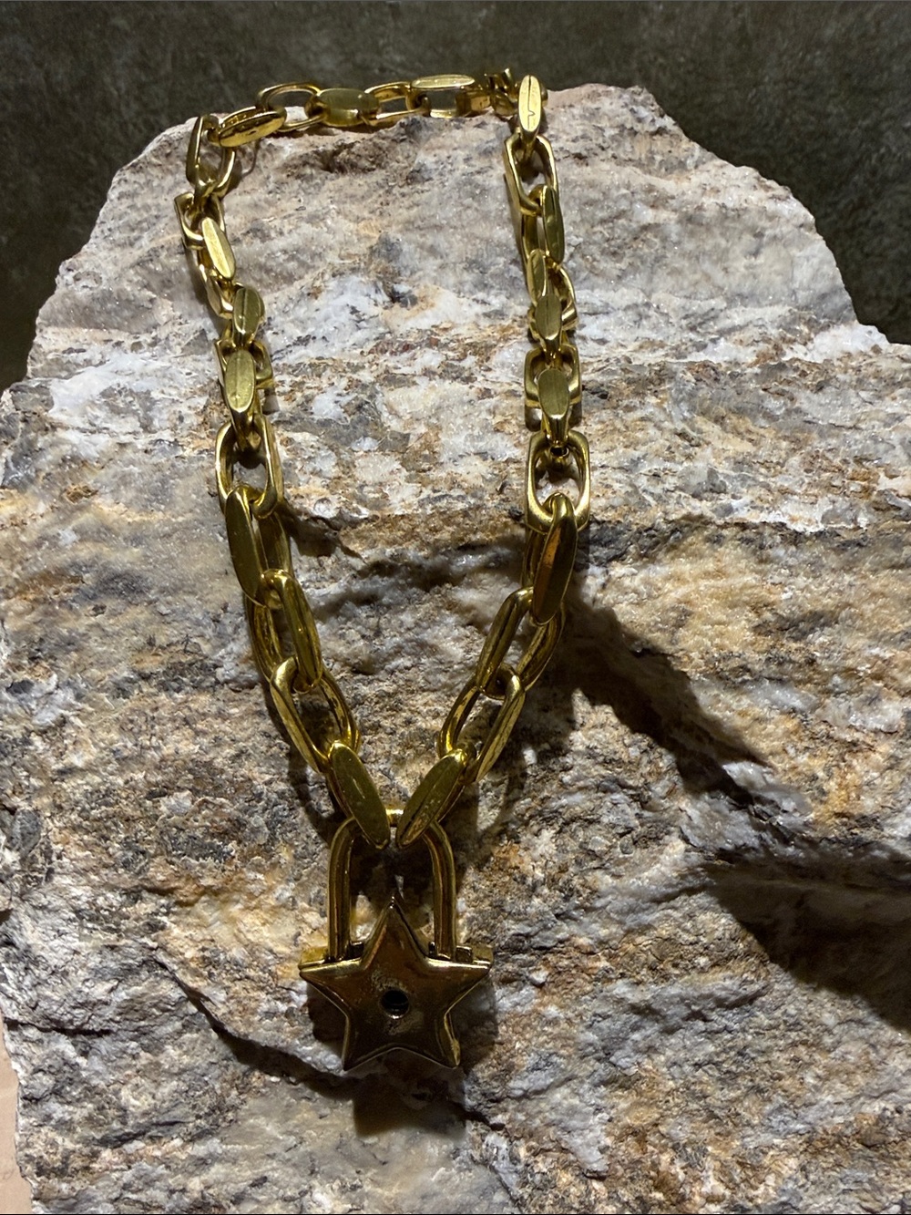 Gold Link Chain Necklace with Star Padlock Pendant